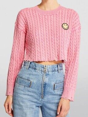 Sandro Cropped Smiley Sweater In Pink Size 1 (US Small)